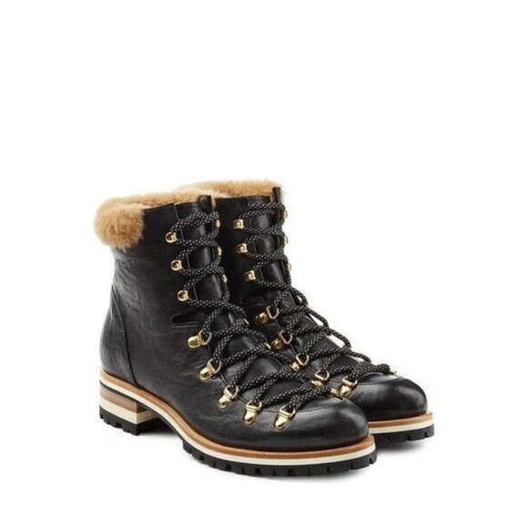 Rupert Sanderson Hamilton Black Lace-Up Leather Mountaineering Boots Vibram Sole - Picture 1 of 10